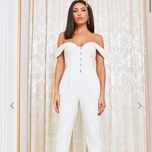 Lavish Alice Corset Bardot Jumpsuit in White